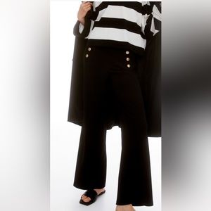 Gold Button detail black trouser wide leg pant